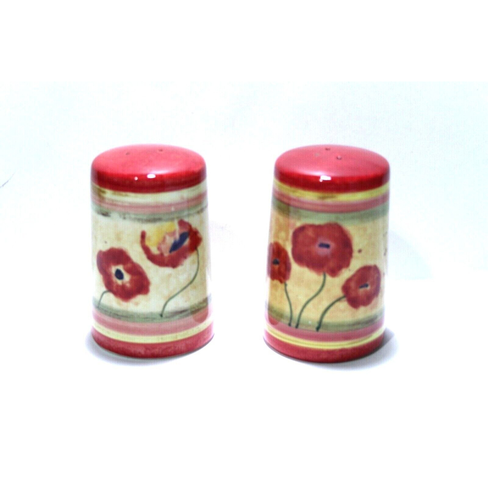 Certified International Corp. Salt Pepper Shakers Ceramic Orange Poppies Floral
